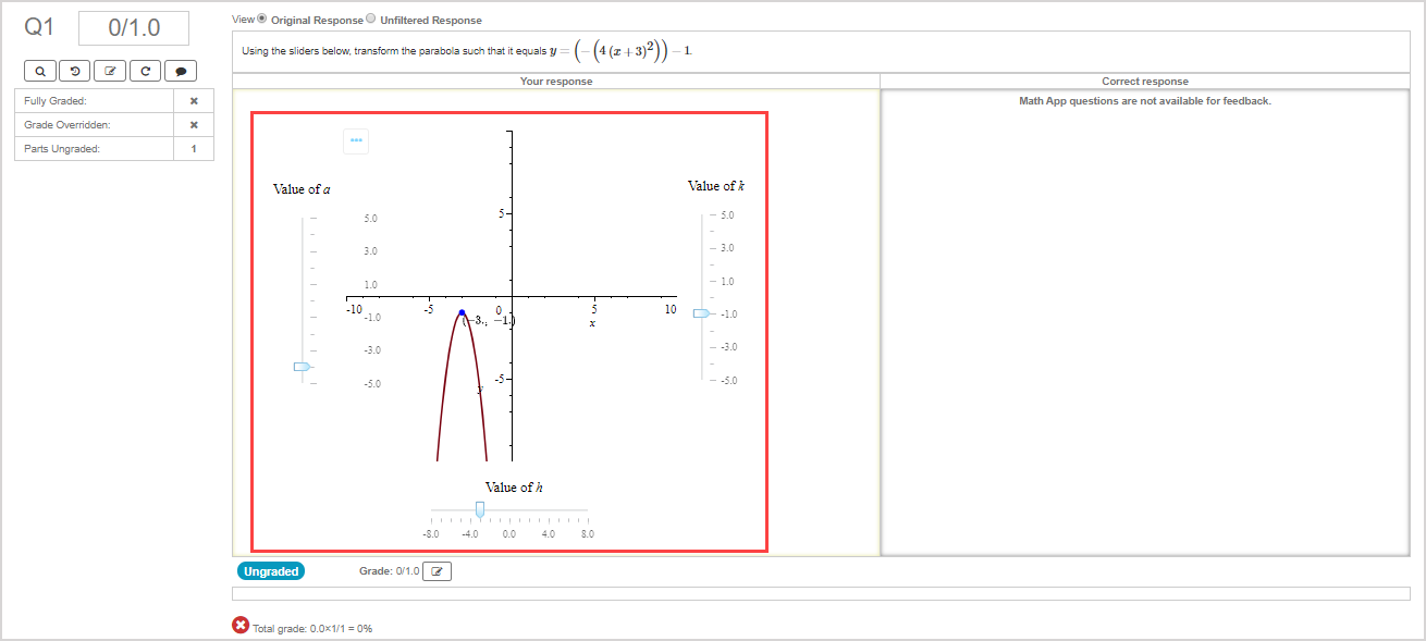 Math App Student Response in Gradebook